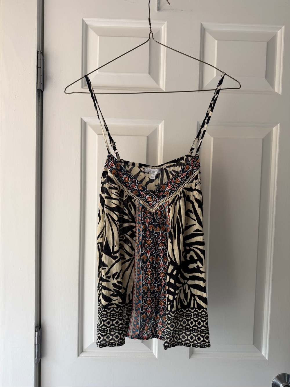 Bohemian Black & Cream Printed Spaghetti Strap Top
